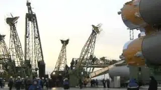 Russian Soyuz rocket rolls to the launch pad