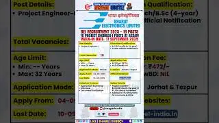 BEL Project Engineer-I Recruitment 2025 &ndash; Walk-In for 16 Posts #shorts #job #govtjobs #engineerjobs