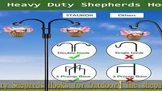 STAUKOK Double Shepherds Hooks for Outdoor, 2 Pack 76 Inch Bird Feeder Pole with 5 Prongs Base, Hea