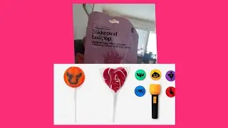En ficklampa med fem olika m&ouml;nster som halloweenpumpa fladdermus h&auml;xa sp&ouml;ke spindel  andra godisar