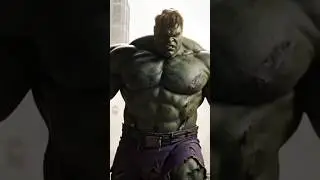 Hulk slowly turning head, eyes glowing green,breathing heavy, cinematic movement,epic superhero mood