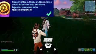 Speak to Hope Ryuji or Agent Jones about Expirties and Exclusive legendary weapon sales Fortnite