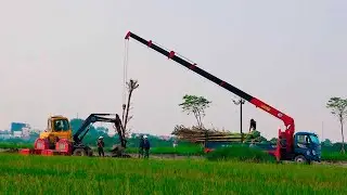 Latest project: Excavators, cranes, bulldozers, and Sakai SV621D road rollers in operation.