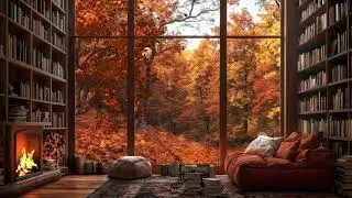 Rustic Autumn Reading Nook | Fireplace Ambience & Peaceful Forest Window
