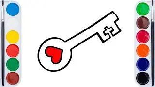 Key with a Glow in the Dark Heart, How to Draw and Color for Kids and Toddlers