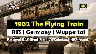 1902 The Flying Train | Real Time Speed | Germany | Wuppertal Schwebebahn | Colorized 4K 60fps |