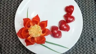 Red Bell Pepper Flower Garnish | Vegetable Decoration| Trang trí đĩa ăn