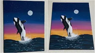 Jumping Orca acrylic painting/killer whale /painting on canvas
