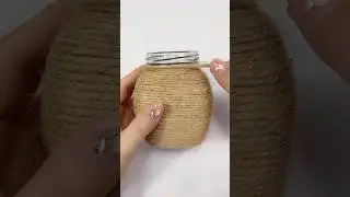 How to decorate glass jar with jute rope #jute flower vase #tutorial #shorts