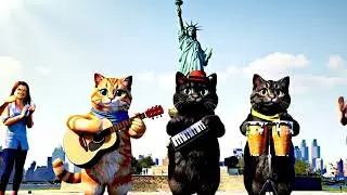 Cat Band Healing the World 🌍 |Big Ben Clock, Statue of Liberty, Mount Fuji | #healingvibes #relax