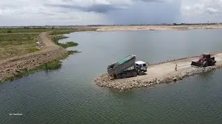 Best Wonderful Mighty Wheel Loader Vs Bulldozer Pushing Rock into Water on New Dike Construction