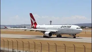 Qantas Airways A330-200 VH-EBJ and Marromba DHC -8 100 VH-QQK depart on RW03 at Perth Airport.