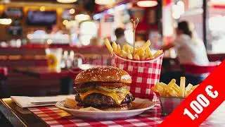 Vintage Diner Burger & Fries Stock Footage (HD 1920x1080)