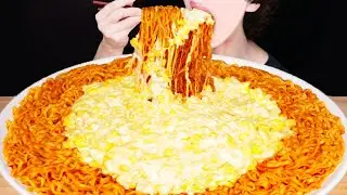 ASMR SPICY RAMEN FIRE NOODLES CORN CHEESE (BULDAK) RECIPE COOKING MUKBANG EATING SOUNDS