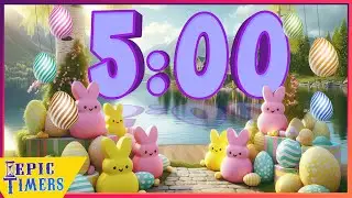 5 Minute Countdown Timer with relaxing music for classrooms. Easter Peeps Candy, Spring break