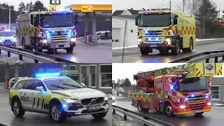Brann og politi p&aring; utrykning til brann i Setskog | Fire and police responding to a fire
