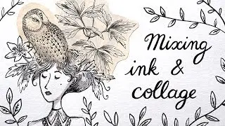 Inktober drawing - ink and collage