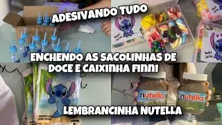 PREPARATIVOS DE FESTA  - ENCHI AS SACOLINHAS  DE DOCE , POTINHOS DE NUTELLA E CAIXINHA FINNI