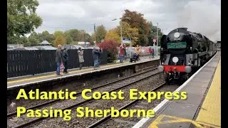 35028 'Clan Line' with the Atlantic Coast Express passing Sherborne