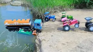 Toy Trucks Rescue Mission Gone Wrong | Tractor Pulls Tanker into River!