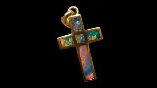 Big Inlaid Opal Cross Pendant 14k Yellow Gold | FlashOpal