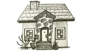 Easy drawing, tile roof, stone pattern house drawing