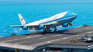 Impossible Takeoff! Air Force One 747 Takes Off from an Aircraft Carrier!