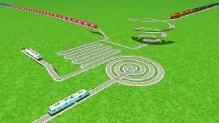 FOUR TRAINS COUPLING CAREFULLY WITH RISKY BUMPY ZIG ZAG ⭕️ CIRCLE RAILROAD RAILWORK BEANG 