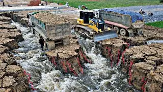 OMG! Team work Operations Filling Up Using Bulldozer And Dumping Trucks Build projects.