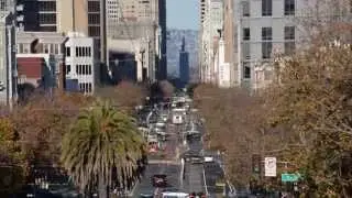 Looking straight down Market Street towards the Ferry Building