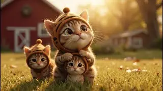 Mama Cat Trims Fur on the Farm and Makes Tiger Hat For Kittens At Home