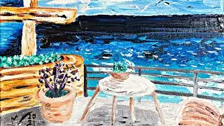 Little Beach House Painting Oil Wall Art Canvas Blue Deny Designs Seascape California by MargarySUSA