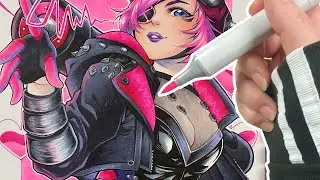 Drawing Wattson's Cyberpunked Skin - APEX LEGENDS SEASON 4 - Copic Marker Illustration