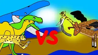 Camel, Blue whale, Tyrannosaurus rex and Leopard vs FK and Fallow Kangaroo