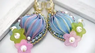DIY Как работать с шикарной лентой шибори. Вышиваем оригинальные сережки из шелковой ленты.