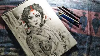 How to draw a portrait of a bengali bride | For Durga puja | Sketch drawing |