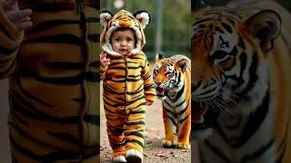 Adorable baby walking with tiger 🐅🐯#shorts