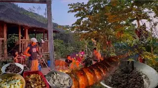Cook whole pig for new year's celebration