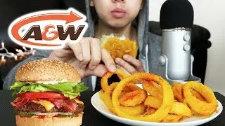 ASMR A&W &mdash; Burger & Onion Rings | Eating Sounds, Crunchy Food, No Talking | Mukbang + Eating Show