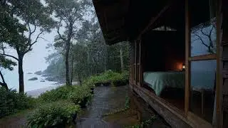 Gentle Rain by a Seaside Cabin at Night | Deep Sleep & Relaxing Rain Ambience