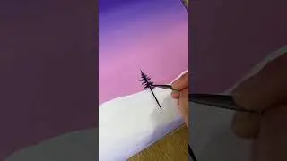 The Easiest way to Draw a Little Tree | Winter Moonlight Landscape Painting #shorts #art #painting