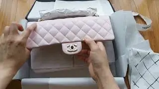 Unboxing of the latest Chanel medium classic flap in beautiful light pink colour with gold hardware.