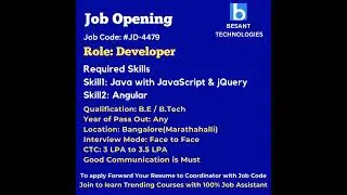 Java Full Stack Job Openings in Bangalore | Placements | Jobs | Besant Technologies Job updates