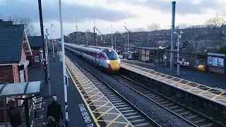 LNER Azuma slow pass through Chester le St heading North next stop Newcastle 