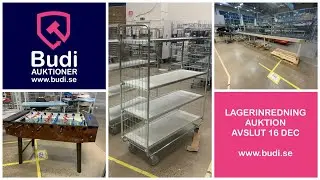 Lagerinredning som bandtransport&ouml;rer, packbord, rullvagnar, kl&auml;dh&auml;star m.m.s&auml;ljes via auktion