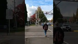 Lonely backpack man by foot crossing train track ASMR
