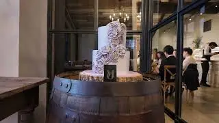 A Couture Ube Chiffon Wedding Cake at The Barn at Botley Hill