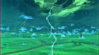 Zelda Ambience | Hyrule Landscape from the Sky | Breath of the Wild 4K | Rain Relaxing Sleep Aid