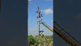 Utility Pole Erection || 11KV Power Line || #ytshorts #trending #lineman