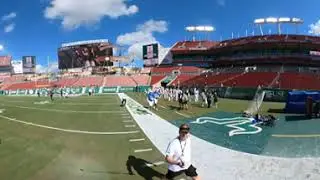 SMU Mustangs QBs & WRs warming up before game vs USF. 360&deg; video: use a finger or tilt device.